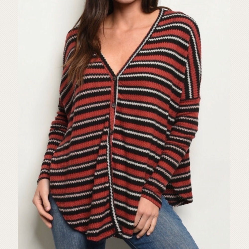Miley + Molly striped button down slub waffle knit